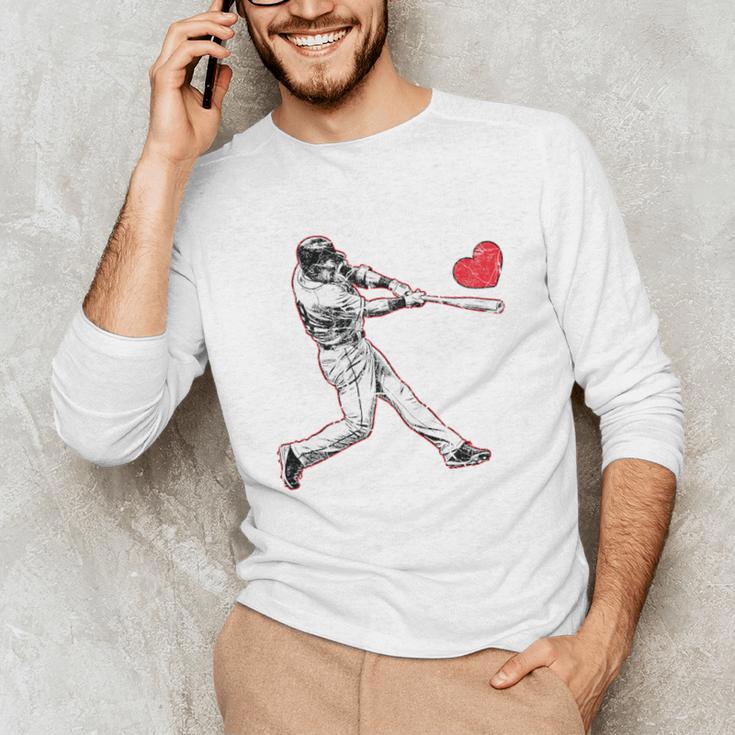 Valentines Baseball Batter Heart Player Silhouette Premium Tri-Blend Unisex Long Sleeve T-Shirt