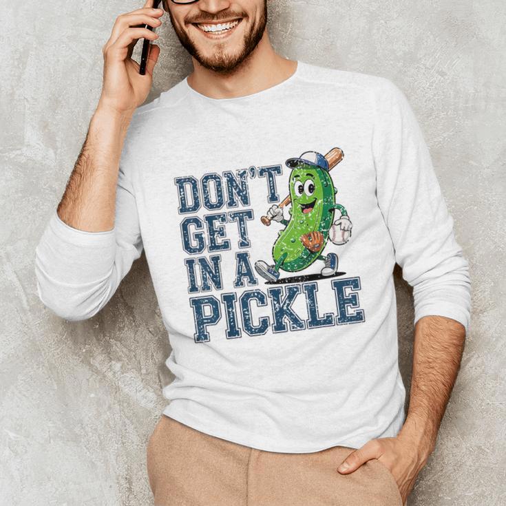 Youth Baseball Catcher Humor Don’t Get In A Pickle Unisex Long Sleeve T-Shirt Youth Baseball Catcher Humor Don’t Get In A Pickle Unisex Long Sleeve T-Shirt