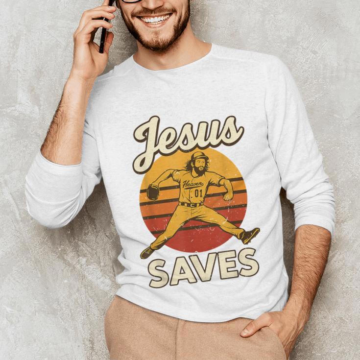 Youth Boy Baseball Jesus Saves Christian Baseball Religious Unisex Long Sleeve T-Shirt