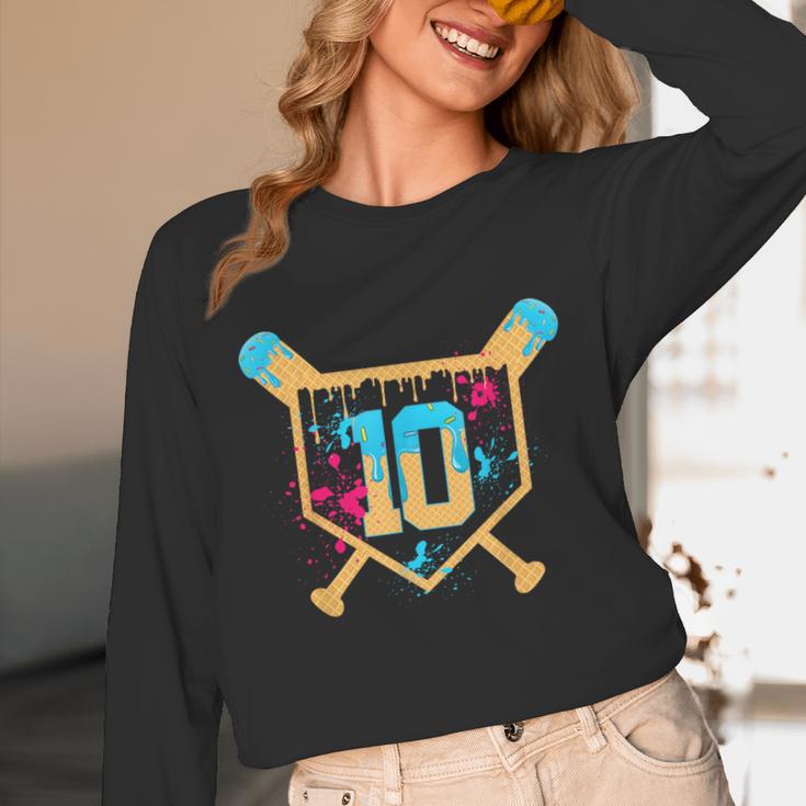 10 Years Old 10th Birthday Baseball Ice Cream Dripping Boys Unisex Long Sleeve T-Shirt