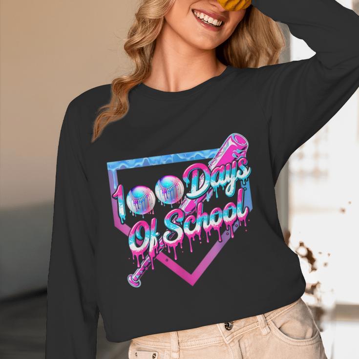 100 Days Of School Baseball 100th Day Ice Cream Boys Kids Unisex Long Sleeve T-Shirt
