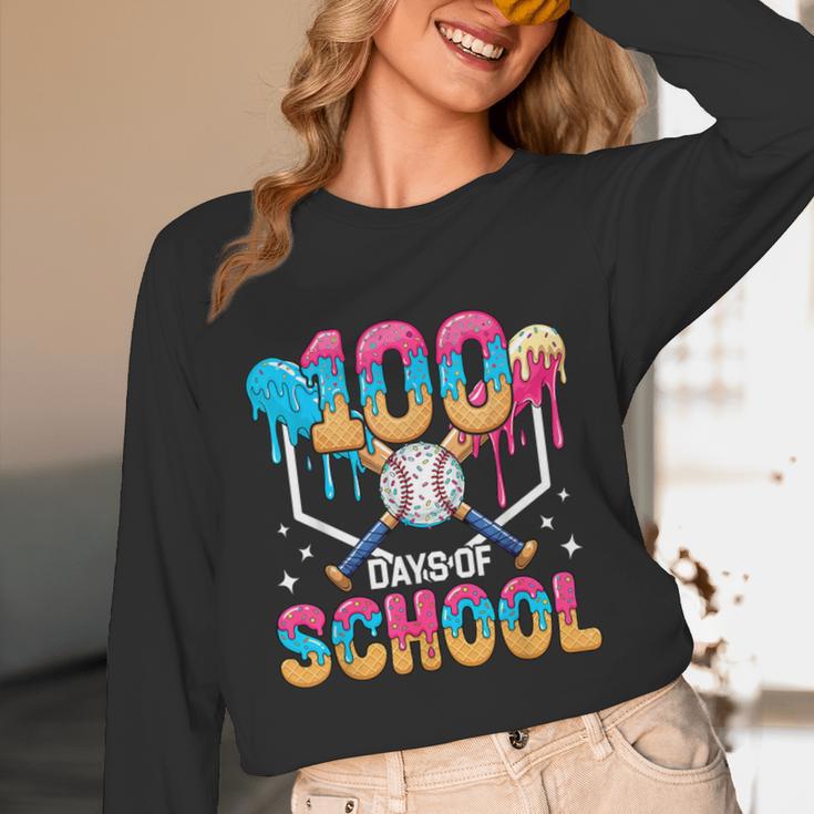 100 Days Of School Baseball Boys Ice Cream Drip 100th Day Unisex Long Sleeve T-Shirt