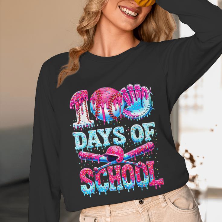 100 Days Of School Baseball Ice Cream Drip For Boys Kid Unisex Long Sleeve T-Shirt