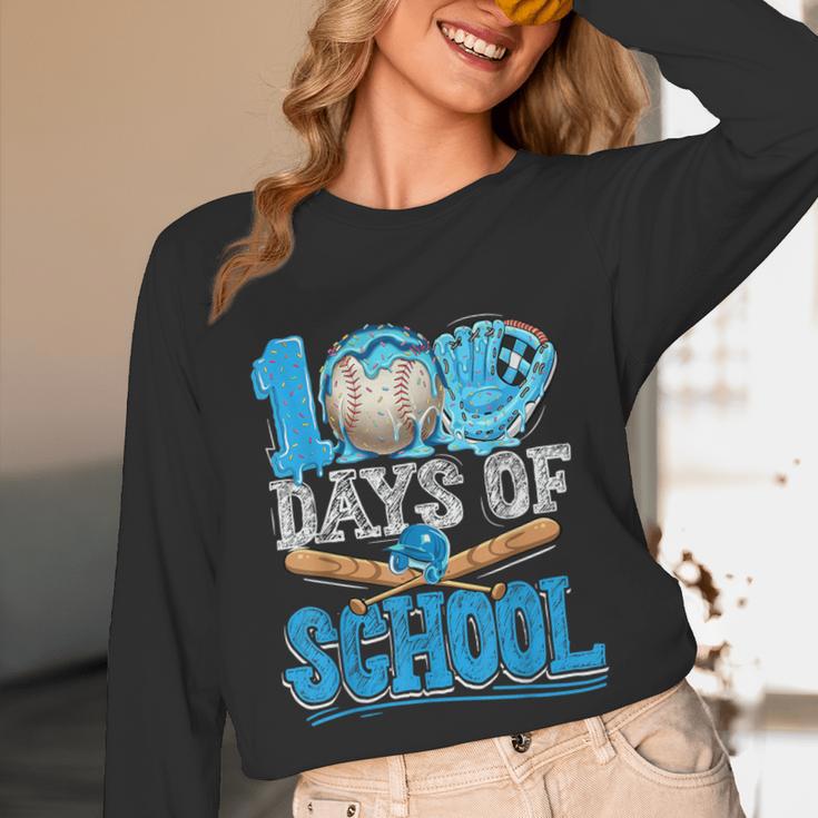 100 Days Of School Baseball Ice Cream Drip Student Kids Boys Unisex Long Sleeve T-Shirt