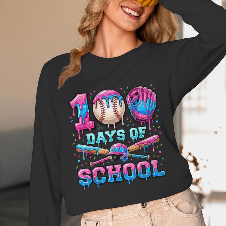 100 Days Of School Baseball Sports Drip Graphic Unisex Long Sleeve T-Shirt