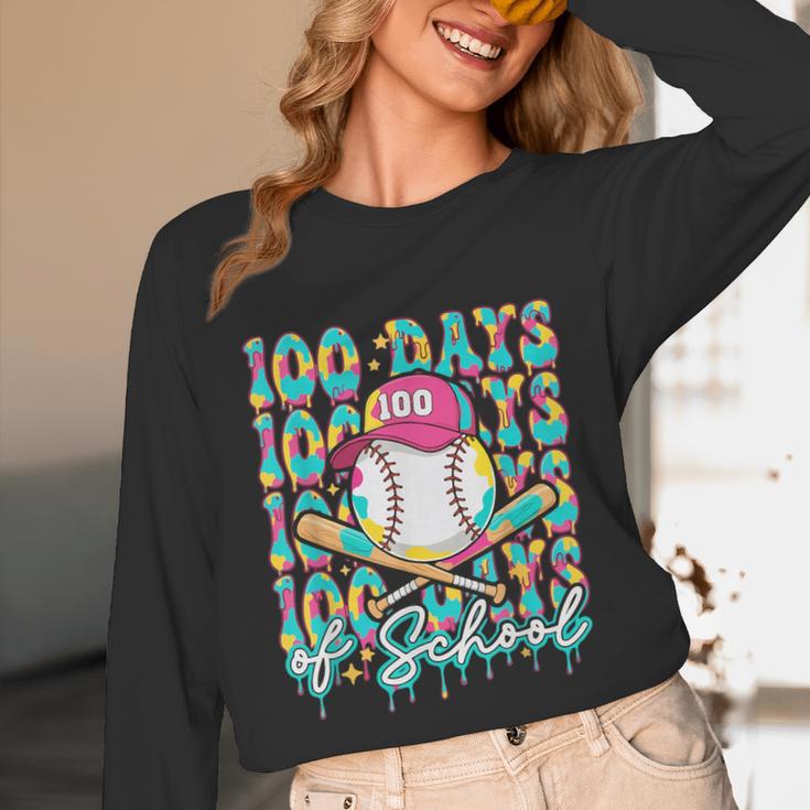 100 Days Of School Drip Baseball 100th Day Baseball School Unisex Long Sleeve T-Shirt