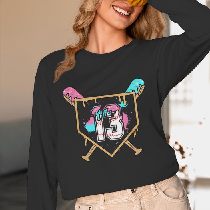 13th Birthday Baseball Bat Ice-Cream Drip 13yrs Old Boy Kid Unisex Long Sleeve T-Shirt