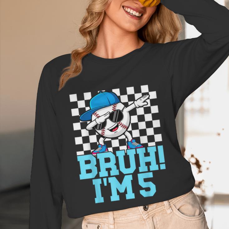 5th Birthday Dabbing Baseball Boys Bruh I'm 5 Year Old Unisex Long Sleeve T-Shirt
