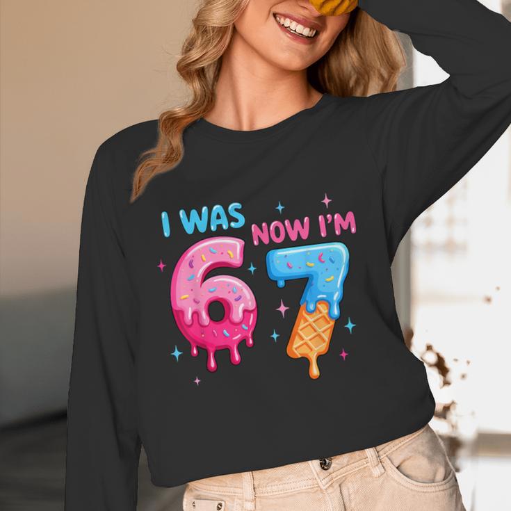 I Was 6 Now I'm 7 Meme Six Seven Baseball 7th Birthday Unisex Long Sleeve T-Shirt