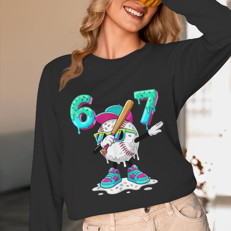 67 Meme Six Seven 6 7 Meme Dab Baseball Ice Cream Drip Unisex Long Sleeve T-Shirt