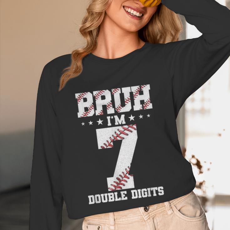 7th Birthday Baseball Bruh I'm 7 Double Digits 7 Years Old Unisex Long Sleeve T-Shirt