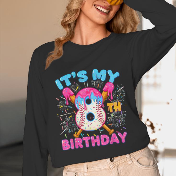 8th Birthday Baseball 8 Year Old Ice Cream Drip Boy Baseball Unisex Long Sleeve T-Shirt