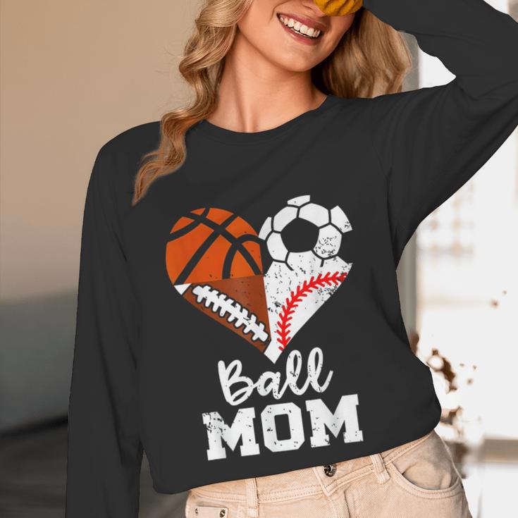 Ball Mom Heart Soccer Basketball Baseball Football Mom Unisex Long Sleeve T-Shirt