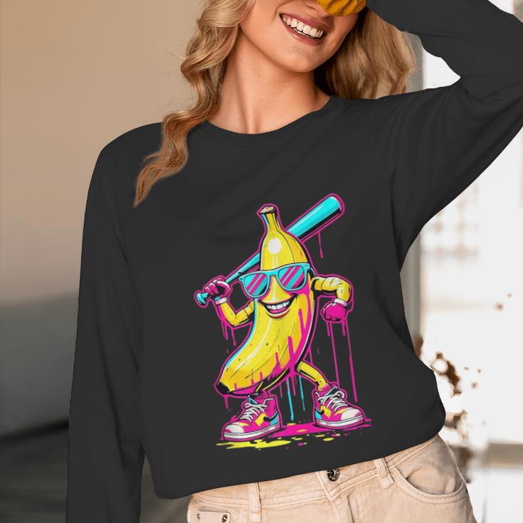 Banana With Baseball Bat Street Baseball Drip Unisex Long Sleeve T-Shirt Banana With Baseball Bat Street Baseball Drip Unisex Long Sleeve T-Shirt