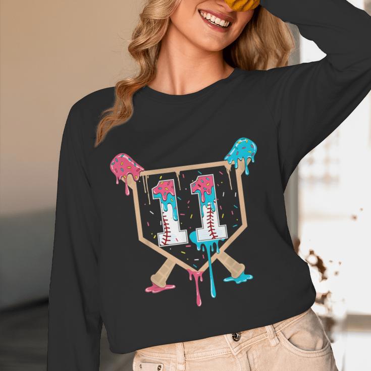 Baseball 11 Year Old Ice Cream Drip 11th Birthday Boy Player Unisex Long Sleeve T-Shirt