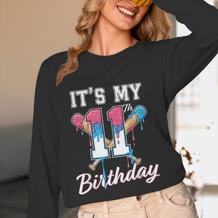 Baseball 11 Year Old Ice Cream Drip 11th Birthday Boys Unisex Long Sleeve T-Shirt