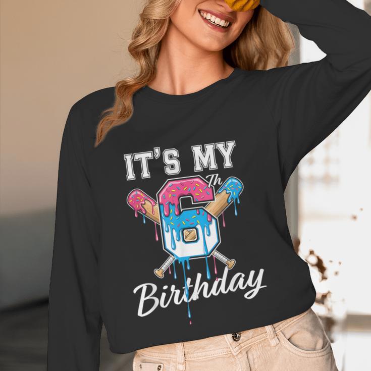 Baseball 6 Year Old Ice Cream Drip 6th Birthday Boy Number 6 Unisex Long Sleeve T-Shirt