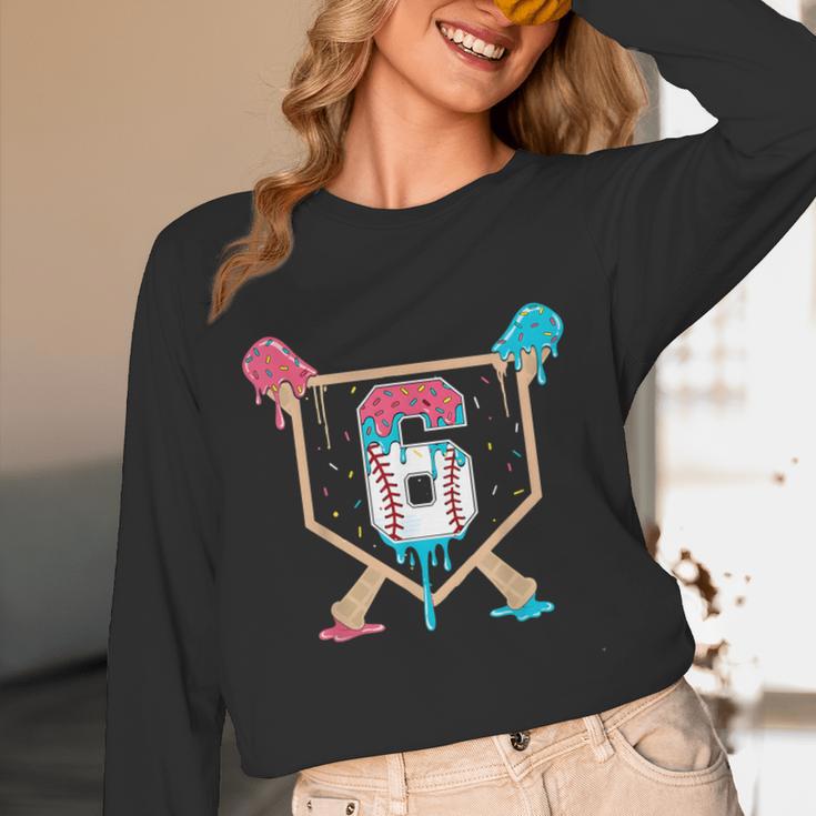Baseball 6 Year Old Ice Cream Drip 6th Birthday Boys Player Unisex Long Sleeve T-Shirt
