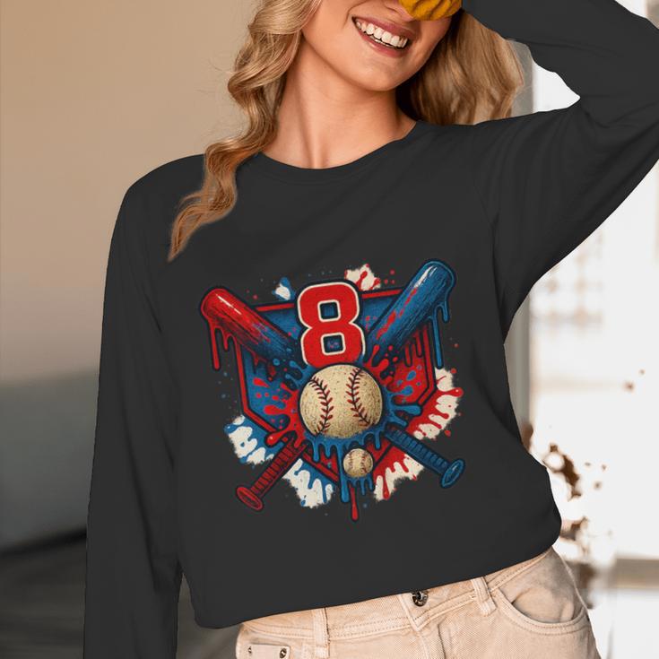 Baseball 8 Year Old Splash Drip 8th Birthday Boy Number 8 Unisex Long Sleeve T-Shirt Baseball 8 Year Old Splash Drip 8th Birthday Boy Number 8 Unisex Long Sleeve T-Shirt