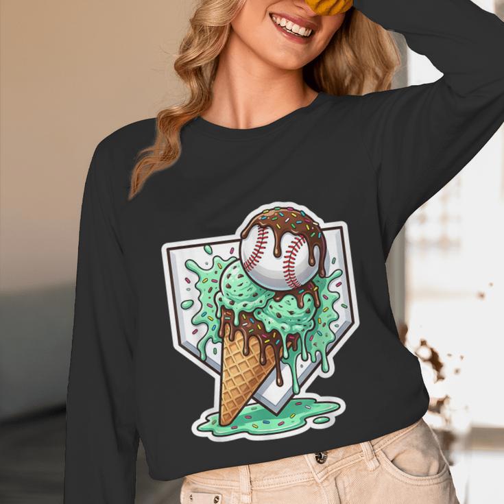 Baseball Boys Ice Cream Drip Baseball Boys Youth Mint Choco Unisex Long Sleeve T-Shirt