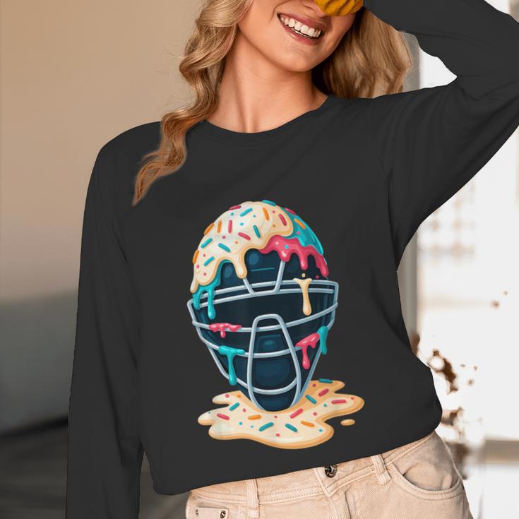 Baseball Catcher Mask Ice Cream Dripping Baseball Boy Youth Unisex Long Sleeve T-Shirt