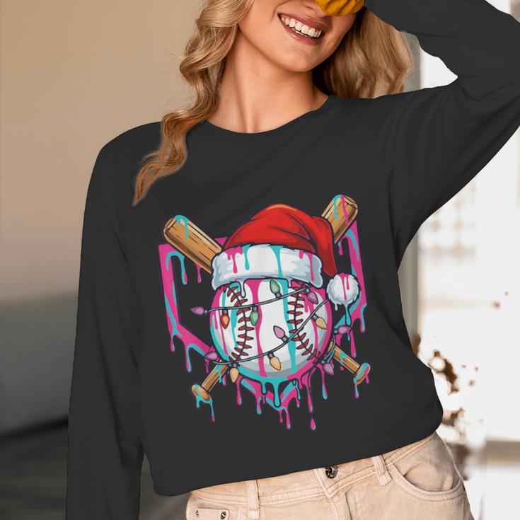 Baseball Christmas Santa Hat Baseball Christmas Drip Unisex Long Sleeve T-Shirt