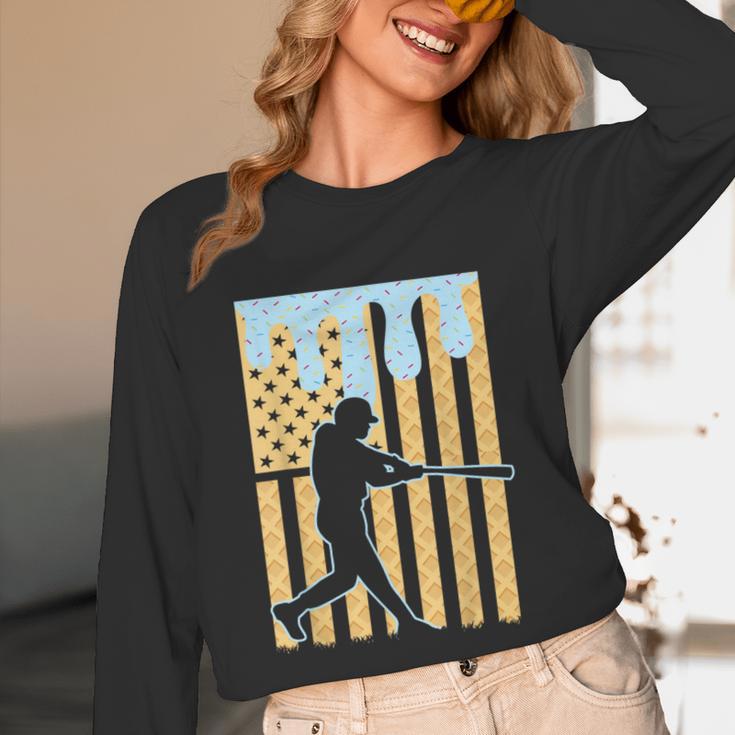 Baseball Drip Boys Dripping Ice Cream Baseball American Flag Unisex Long Sleeve T-Shirt
