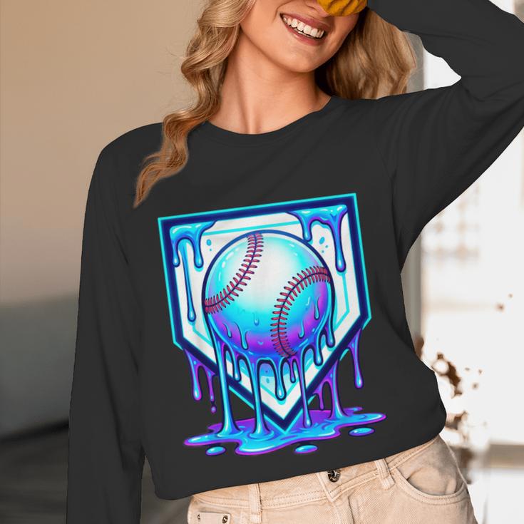 Baseball Drip Ice Cream Blue Glow Melt Ball Graphic Unisex Long Sleeve T-Shirt Baseball Drip Ice Cream Blue Glow Melt Ball Graphic Unisex Long Sleeve T-Shirt