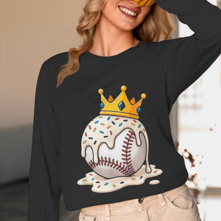Baseball Drip Ice Cream Crown Melt Graphic Unisex Long Sleeve T-Shirt