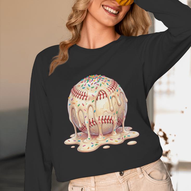 Baseball Drip Ice Cream Melting Illustration Unisex Long Sleeve T-Shirt