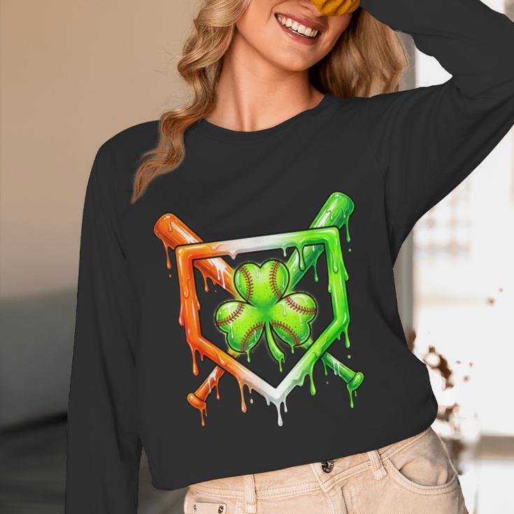Baseball Drip Ice Cream St Patricks Day Shamrock Unisex Long Sleeve T-Shirt