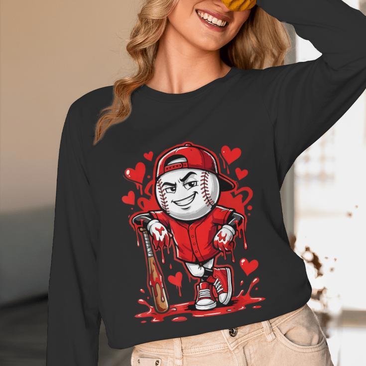 Baseball Drip Icecream Heart Red Valentine Day Boys Kids Unisex Long Sleeve T-Shirt