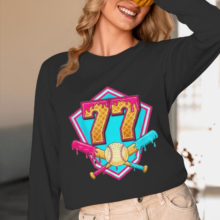 Baseball Drip Jersey Number 77 For Players & 77th Birthday Unisex Long Sleeve T-Shirt