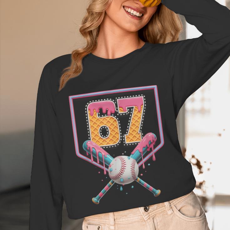 Baseball Drip Number 67 Fun Six Seven 6 7 Meme Unisex Long Sleeve T-Shirt