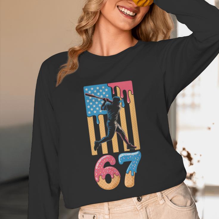 Baseball Drip USA Flag 67 Player 67th Birthday Ice Cream 67 Unisex Long Sleeve T-Shirt Baseball Drip USA Flag 67 Player 67th Birthday Ice Cream 67 Unisex Long Sleeve T-Shirt
