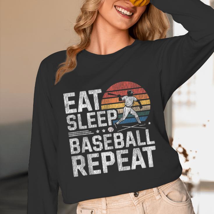 Baseball Fan Vintage Retro Eat Sleep Baseball Repeat Unisex Long Sleeve T-Shirt