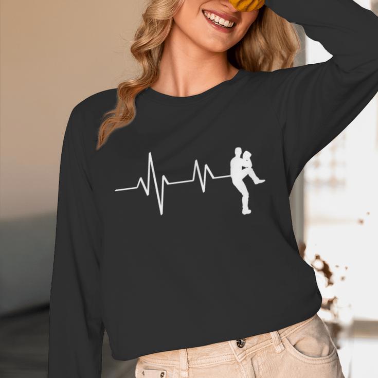 Baseball Heartbeat Pitcher Position Simple Line Art Unisex Long Sleeve T-Shirt