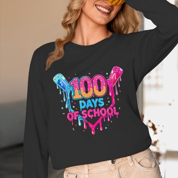 Baseball Ice Cream Drip 100 Days Of School Boys Girls 100th Unisex Long Sleeve T-Shirt