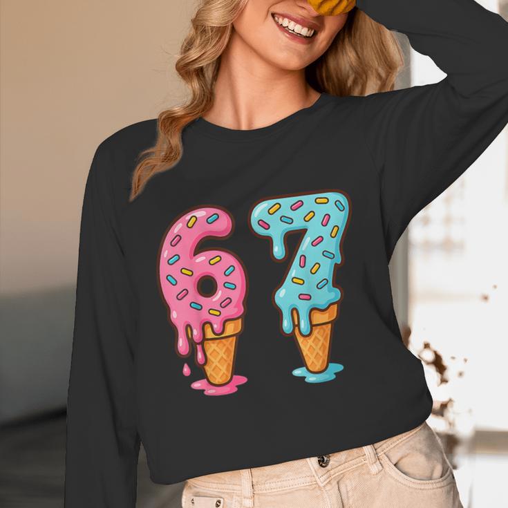 Baseball Ice Cream Drip 6 7 Kids 67 Birthday Unisex Long Sleeve T-Shirt