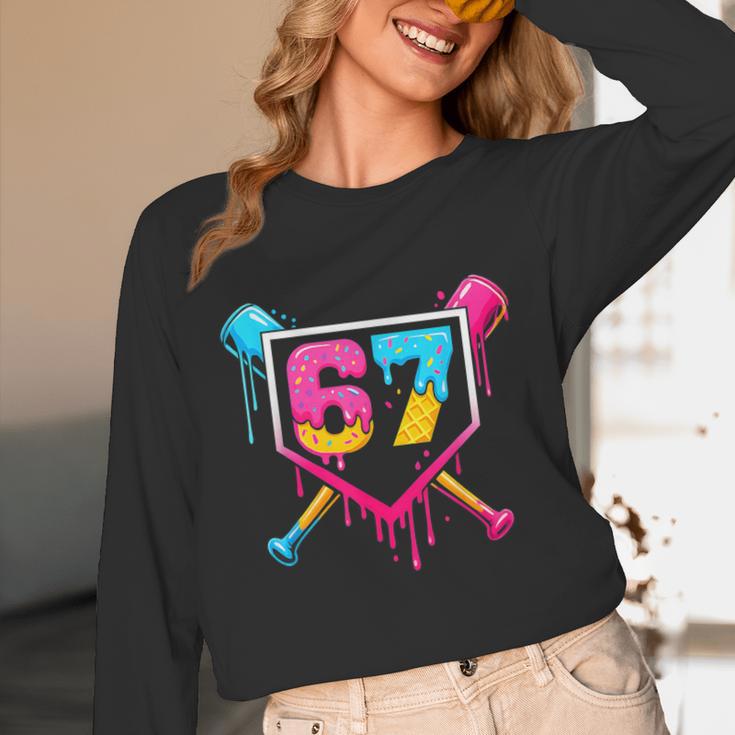 Baseball Ice Cream Drip 67 Meme Six Seven 67th Birthday Unisex Long Sleeve T-Shirt