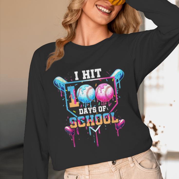 Baseball Ice Cream Drip I Hit 100 Days Of School Boys Kids Unisex Long Sleeve T-Shirt Baseball Ice Cream Drip I Hit 100 Days Of School Boys Kids Unisex Long Sleeve T-Shirt