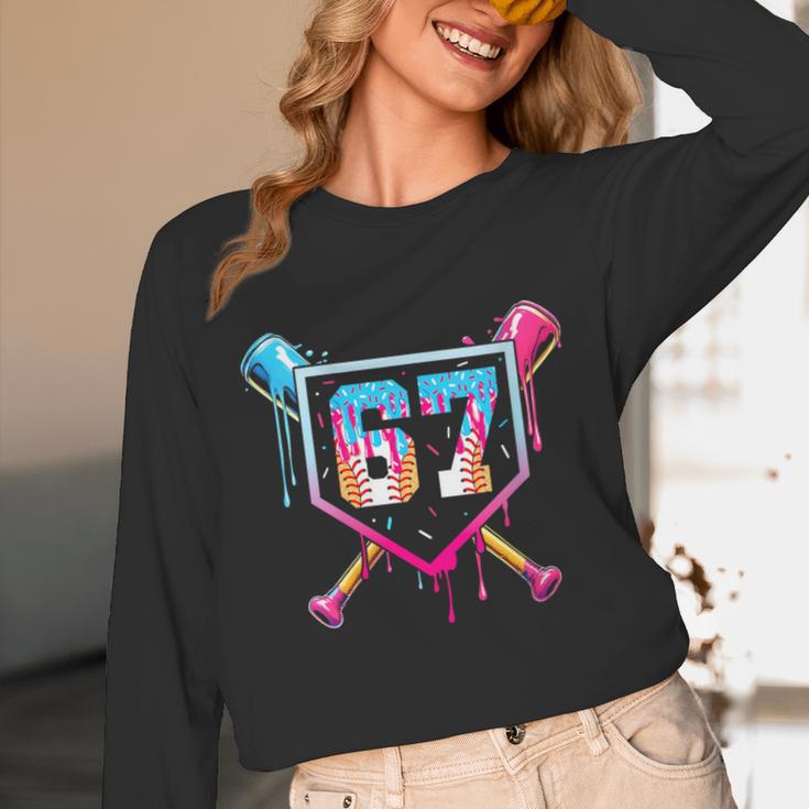 Baseball Ice Cream Drip Number 67 Player 67th Birthday Unisex Long Sleeve T-Shirt