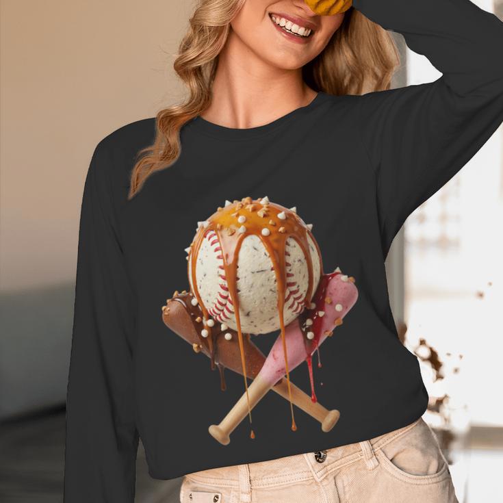 Baseball Ice Cream Drip Style Melting Ice Cream Youth Teen Unisex Long Sleeve T-Shirt