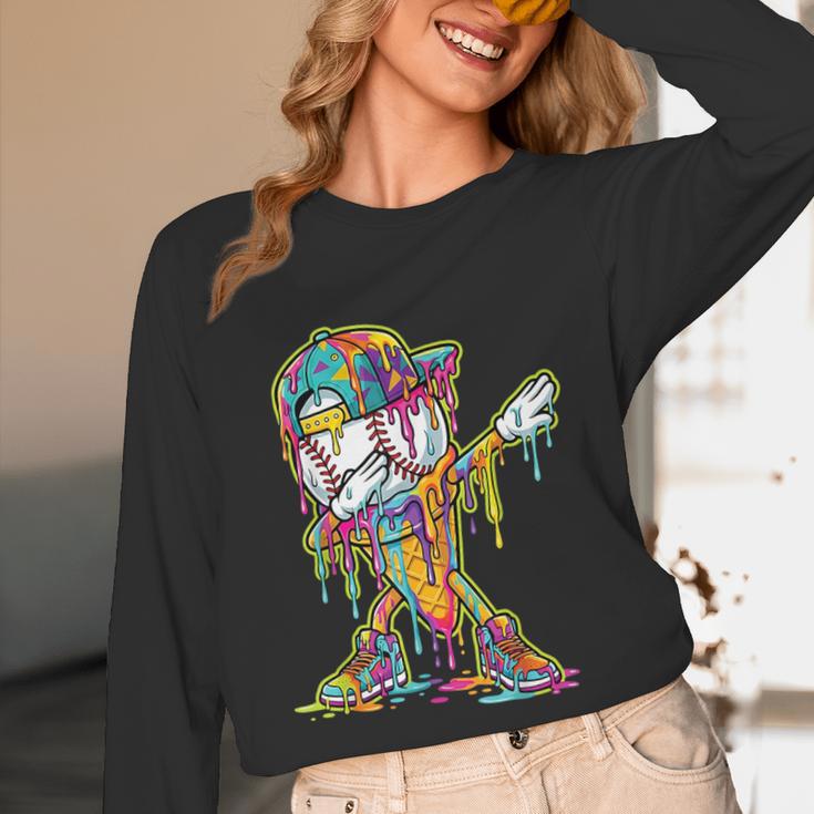 Baseball Ice Cream Dripping Dabbing Baseball Drip Unisex Long Sleeve T-Shirt