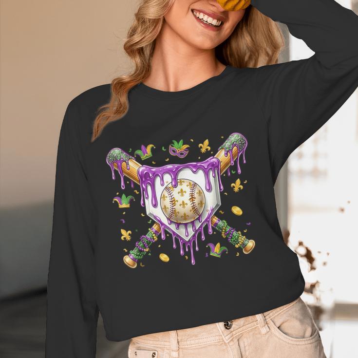 Baseball Mardi Gras Carnival Party Mask Ice Cream Drip Boys Unisex Long Sleeve T-Shirt