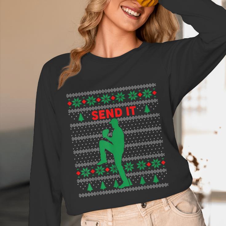 Baseball Player Christmas Pajama Send It Xmas PJs Boys Unisex Long Sleeve T-Shirt