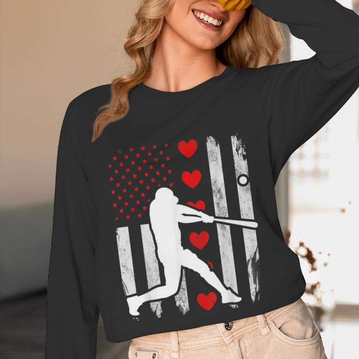 Baseball Silhouette Heart USA Flag Hearts American Boys Kids Unisex Long Sleeve T-Shirt Baseball Silhouette Heart USA Flag Hearts American Boys Kids Unisex Long Sleeve T-Shirt