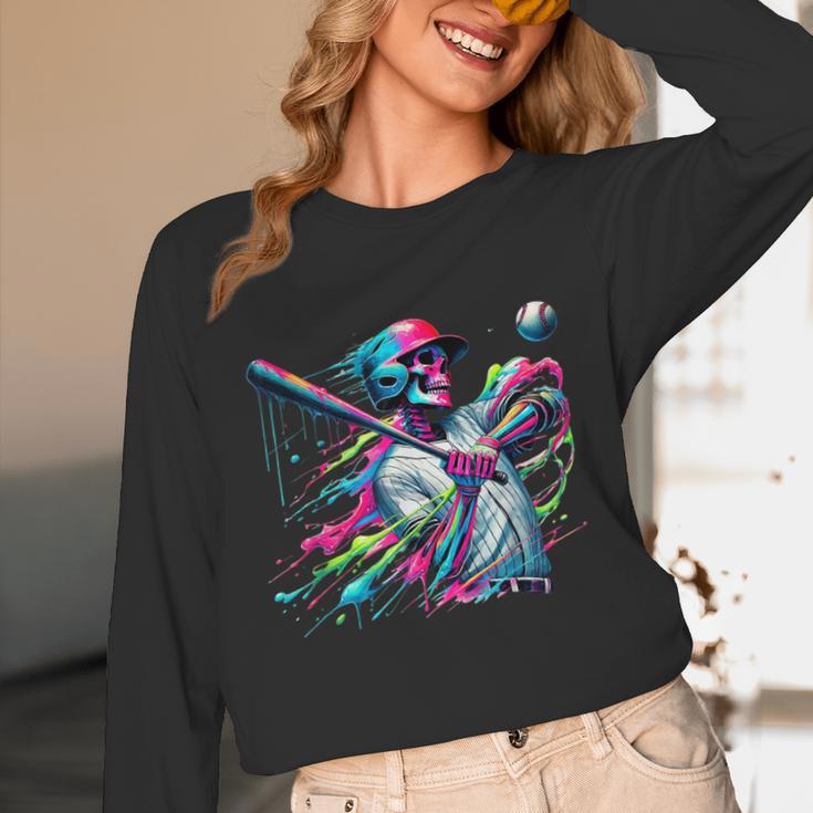 Baseball Skeleton Ice Cream Drip Baseball Boys Youth Unisex Long Sleeve T-Shirt