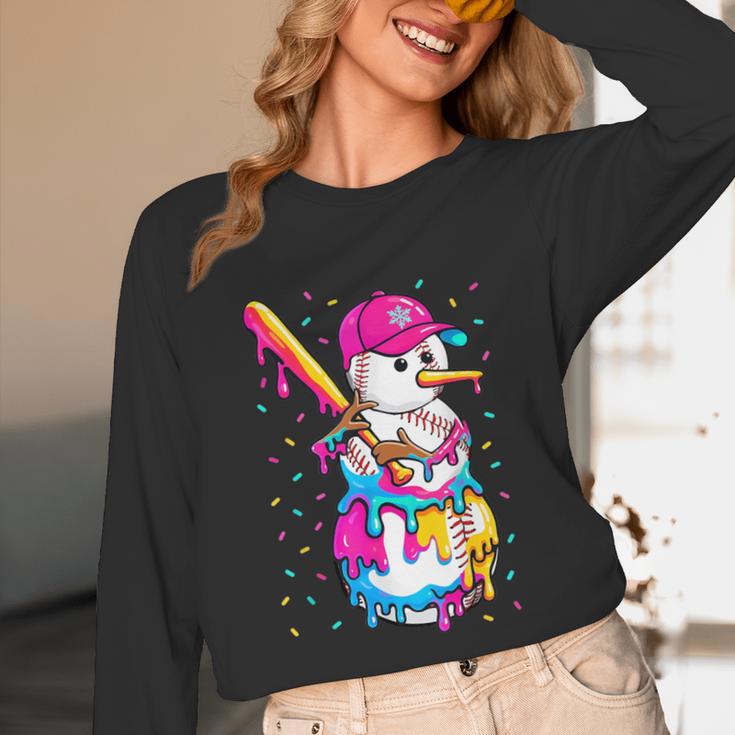 Baseball Snowman Drip Christmas Baseball Boys Men Kids Unisex Long Sleeve T-Shirt