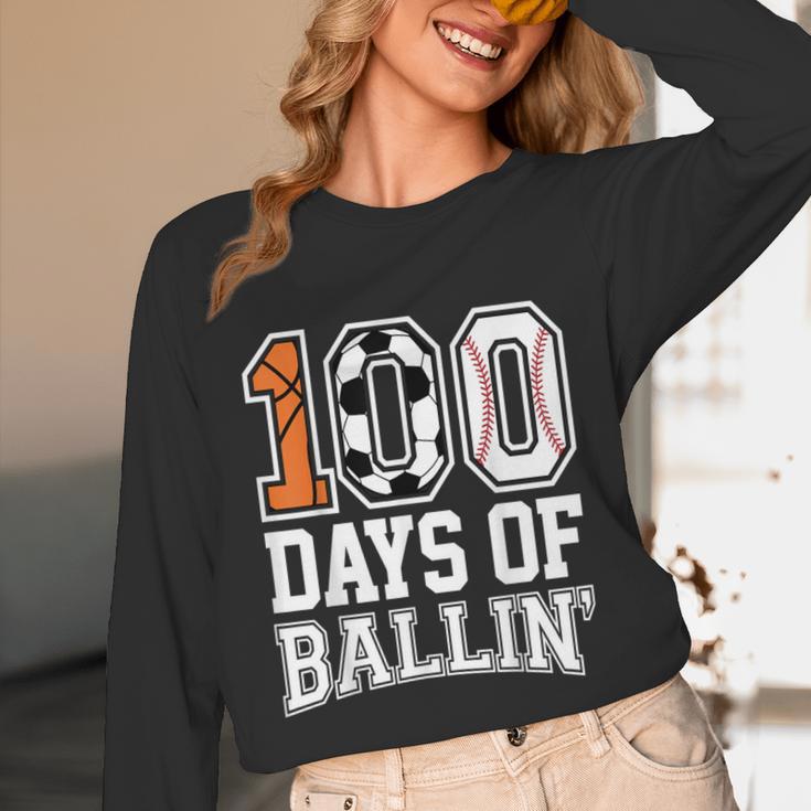 Baseball Soccer Basketball 100 Days Of School Unisex Long Sleeve T-Shirt Baseball Soccer Basketball 100 Days Of School Unisex Long Sleeve T-Shirt